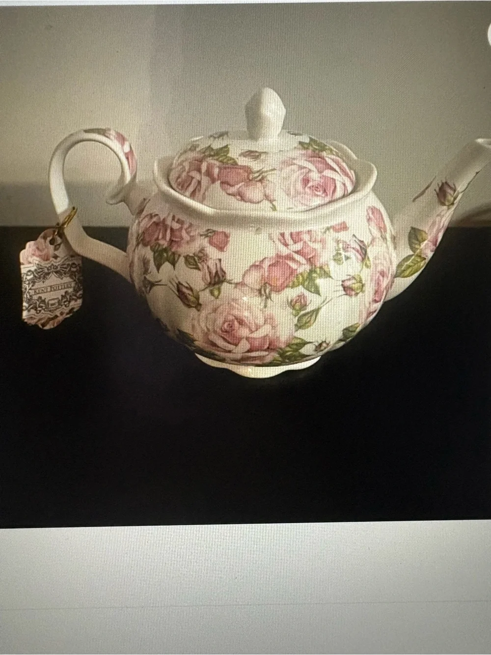 Floral Rose Ceramic Teapot - Pink Roses on White